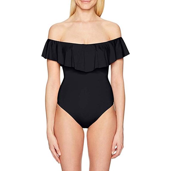 Trina Turk Women's Standard Off Shoulder Ruffle Bandeau One Piece Swimsuit